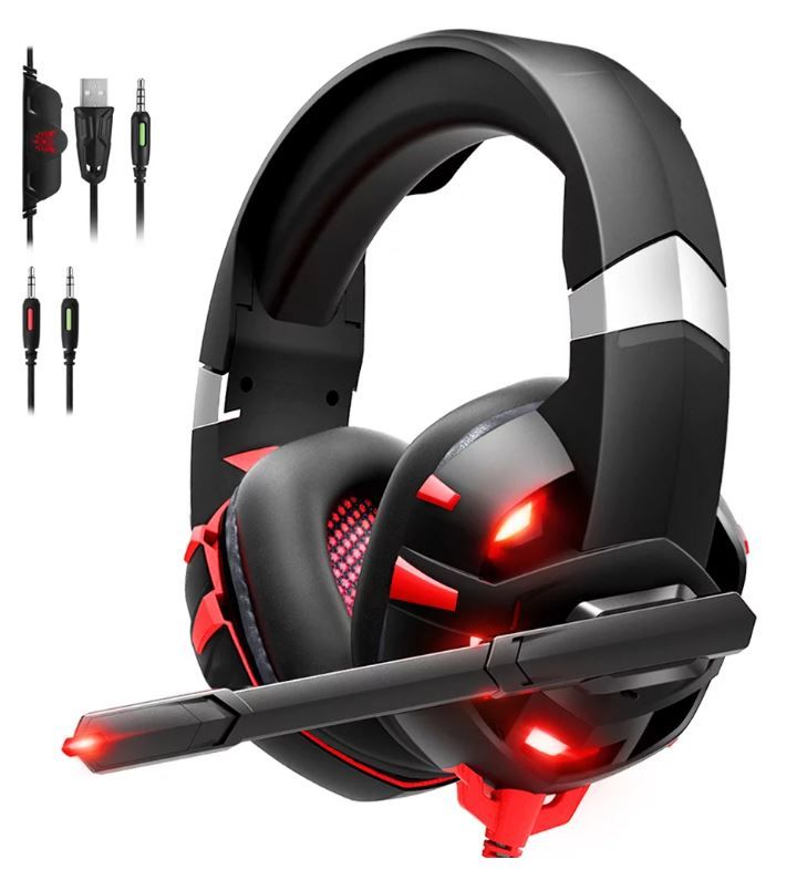 Photo 1 of RUNMUS Gaming Headset Xbox One Headset with 7.1 Surround Sound, PS4 Headset with Noise Canceling Mic & LED Light, Compatible with Xbox One, PS4, PS5, PC, Switch, Laptop, Memory Foam Ear Pads
