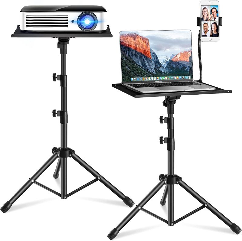 Photo 1 of Projector Stand,Laptop Tripod Stand Adjustable Height 17.7 to 47.2 Inch with Gooseneck Phone Holder, Portable Projector Stand Tripod for Outdoor Movies-Detachable Computer DJ Racks Holder Mount
