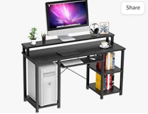 Photo 1 of NOBLEWELL Computer Desk with Monitor Stand Storage Shelves Keyboard Tray?47" Studying Writing Table for Home Office (Black)
