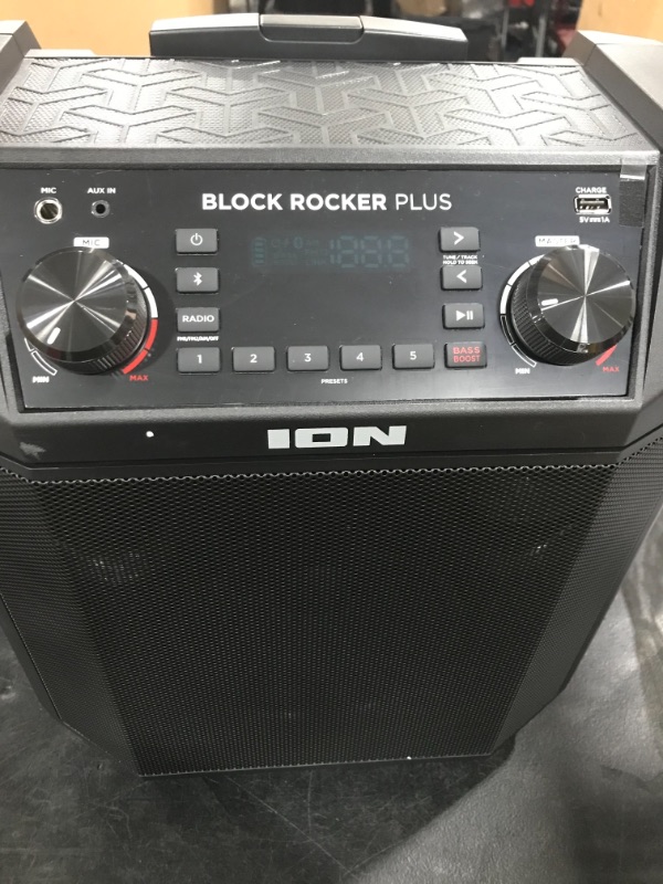 Photo 3 of ION Audio Block Rocker Plus - Portable Bluetooth Speaker 100W W/Battery, Karaoke Microphone, AM FM Radio, Wheels & Telescopic Handle and USB Charging, Black