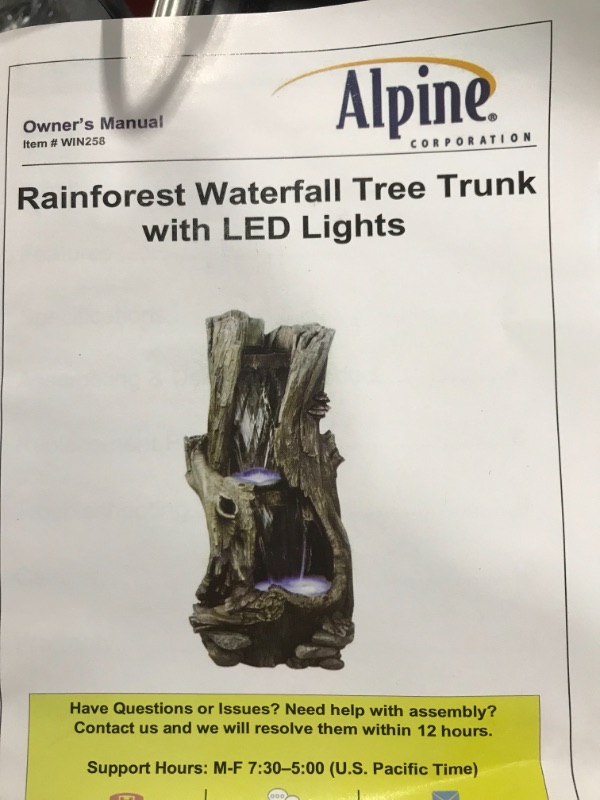 Photo 5 of Alpine Corporation WIN258 Water Fountain with LED Lights Outdoor Waterfall for Garden, Patio, Deck, Porch, 18"L x 16"W x 41"H, Gray
USED / UNKNOWN IF ANY MISSING PARTS