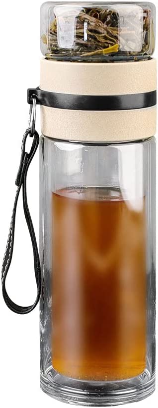 Photo 1 of ZMHQLPDZ Tea Infuser Bottle - Double Wall Glass Travel Tea Mug with Stainless Steel Filter - Tea Tumbler with Tea Diffuser - Portable Travel Tea Mug
