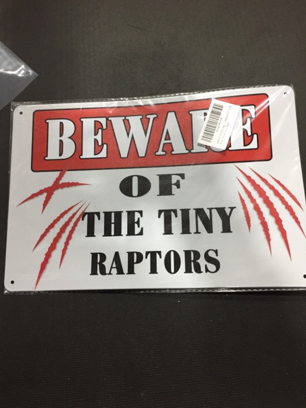 Photo 2 of AAROENLYS Retro Sign Tin Sign Beware of Tiny Raptors Funny Chicken Coop Farm Home Aluminum Sign Wall Decor Shed Garage Man Cave Kitchen 12 X 8 Inch
