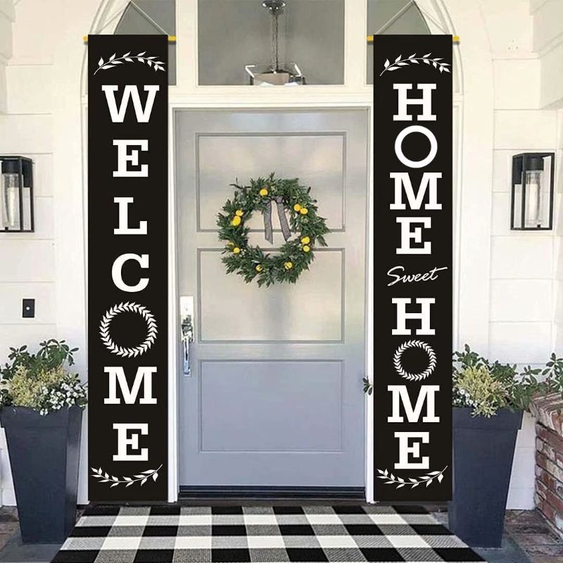 Photo 1 of AAROENLYS Welcome Decorations Porch Banner Home Sweet Home Decor Wall Hanging Banner Door Sign for Outdoor Indoor Yard Party 13''x70''
