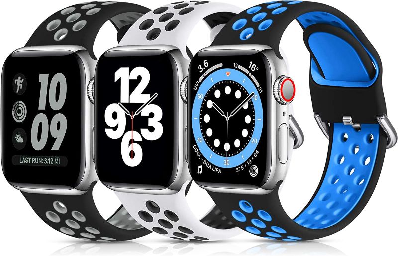 Photo 1 of Lerobo 3 Pack Compatible for Apple Watch Band 44mm 42mm 45mm 49mm 41mm 40mm 38mm,Soft Silicone Strap Breathable Replacement Sport Bands for Apple Watch...
