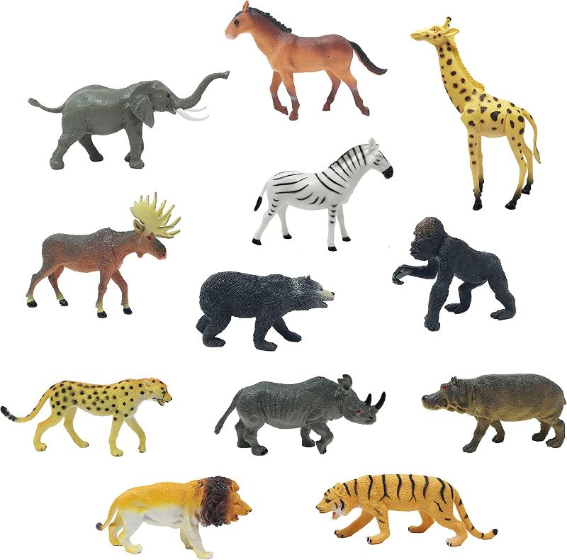 Photo 1 of Boley 12 Piece Jumbo Safari Animal Set - Educational Zoo Animals and Jungle Animals for Kids, Children, Toddlers - Includes Elephant, Horse, Giraffe, Moose, Zebra, Bear, Gorilla, Tiger, Rhino, Lion
