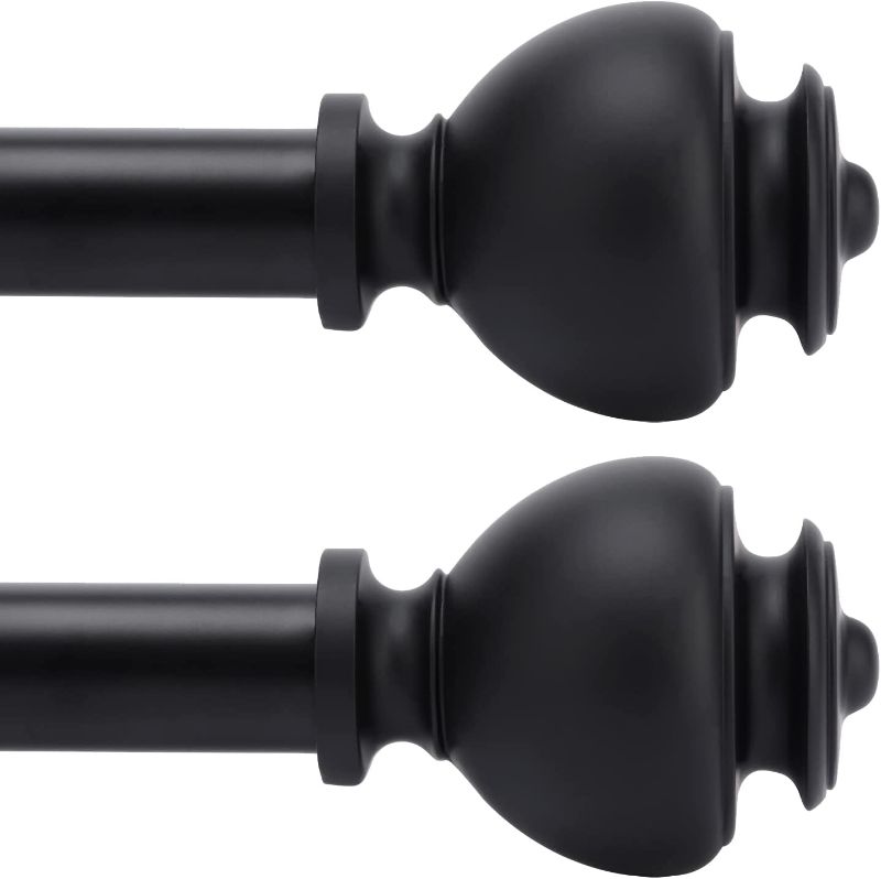 Photo 1 of AlinaArt 2 Pack Decorative Window Curtain Rod with Brackets- Oval Design 1'' inch Pole, 72 to 114 Inch Adjustable Side Curtain Rod Matte Black
