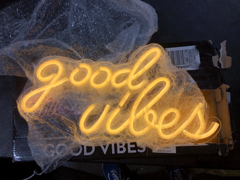 Photo 2 of Good Vibes Neon Sign for Wall Decor?Powered by USB Neon Light for Bedroom Decor, Warm White Color,16.1"x 8.3"x 0.6"
