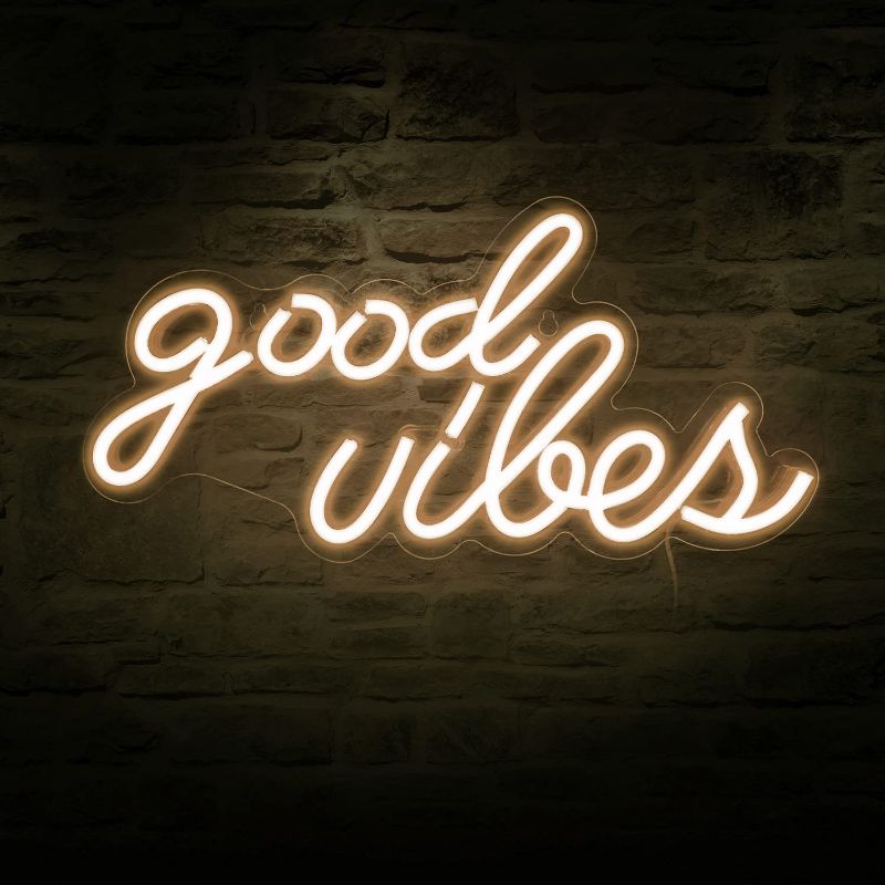 Photo 1 of Good Vibes Neon Sign for Wall Decor?Powered by USB Neon Light for Bedroom Decor, Warm White Color,16.1"x 8.3"x 0.6"
