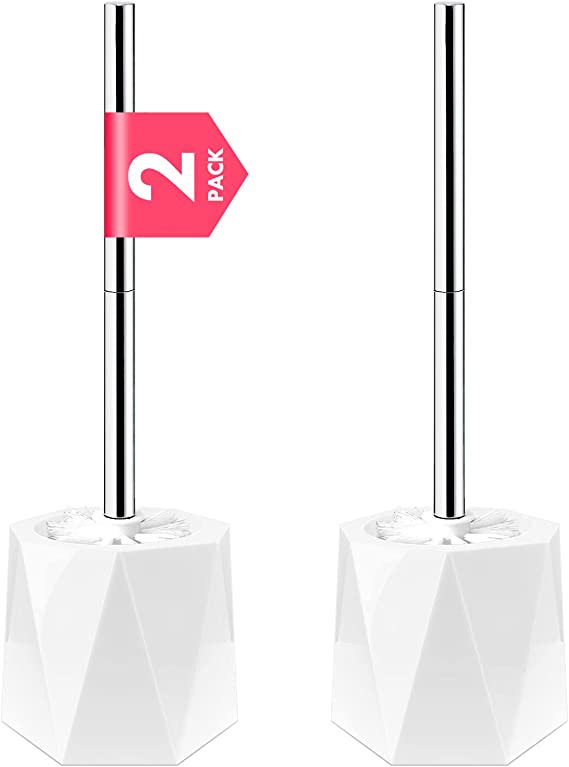 Photo 1 of  2 Pack Toilet Brush and Holder Set, Toilet Bowl Brush with Stainless Steel Long Handle, Sturdy, Deep Cleaning, White…
