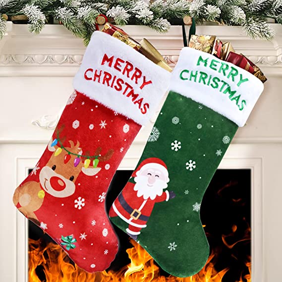 Photo 1 of  Christmas Stockings,New Scale 2 Pack Xmas Stockings 18” Large Hanging Stockings Christmas Tree Santa Snowman Reindeer Xmas Character for Family Holiday Christmas Party Mantle Decorations