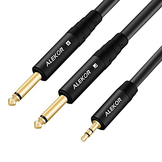 Photo 1 of ALEKOR Dual 1/4 to 3.5mm Stereo Breakout Cable - 1/8 Stereo to Dual 1/4 Mono Cable - 3 Feet 