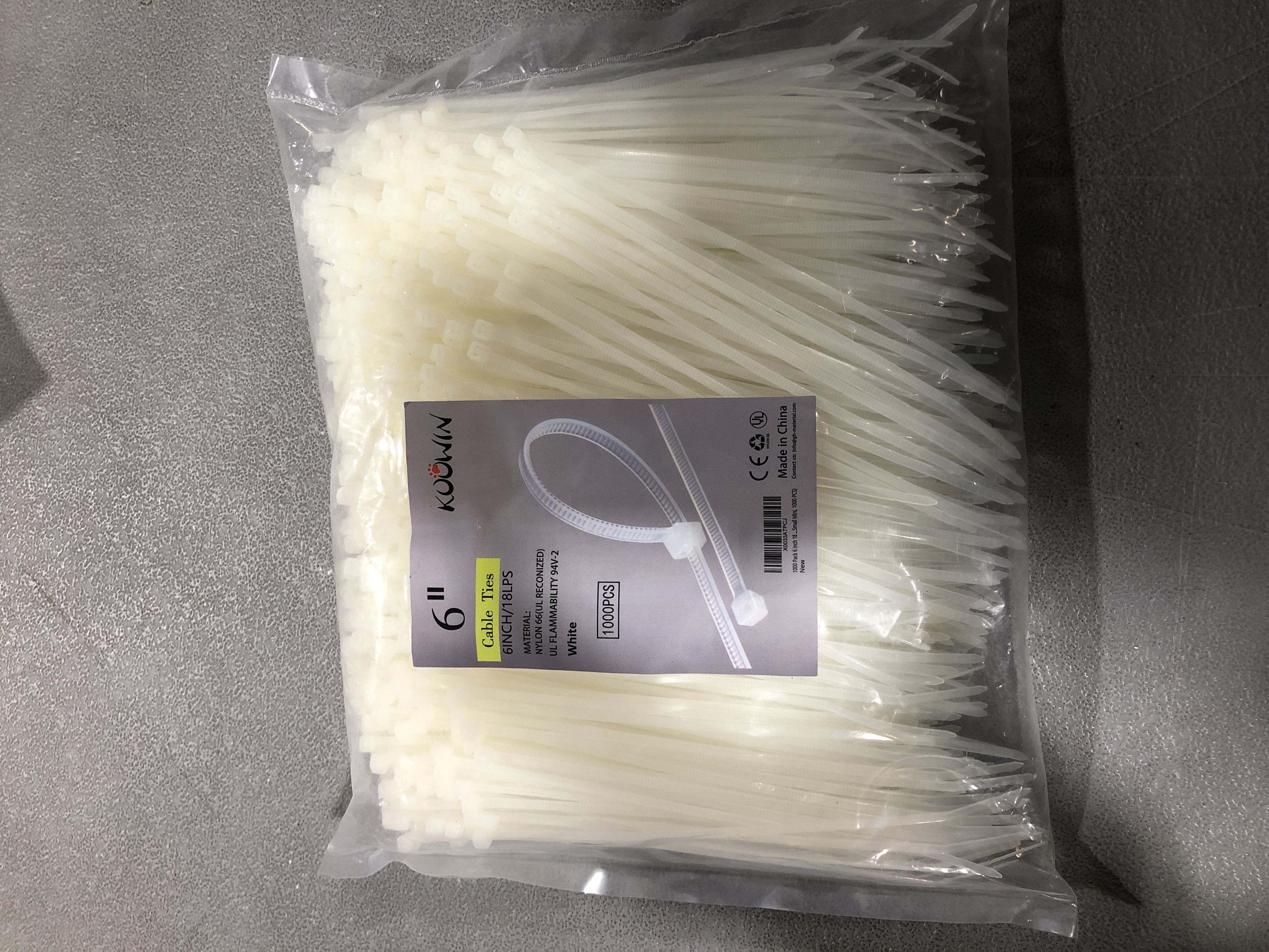 Photo 2 of 1000 Pack 6 Inch Bulk KOOWIN Nylon Plastic Cable Zip Ties Small Wire Wraps White 