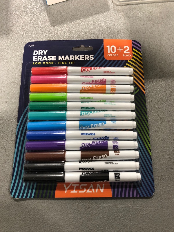 Photo 2 of YISAN Dry Erase Markers Fine Point,Whiteboard Markers Fine Tip, 10+2 Assorted Colors Low Odor,Writing on Whiteboard,Mirrors for School Office Home,70511