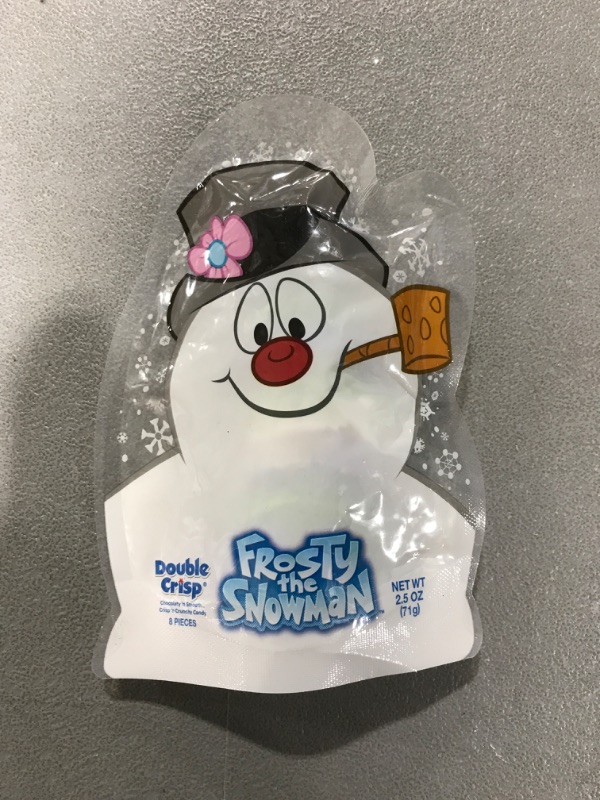 Photo 1 of (1) 2.5oz (71g) Bag Frosty The Snowman Palmer Double Crisp 8 Pieces Chocolaty And Smooth Crisp N Crunchy Candy 