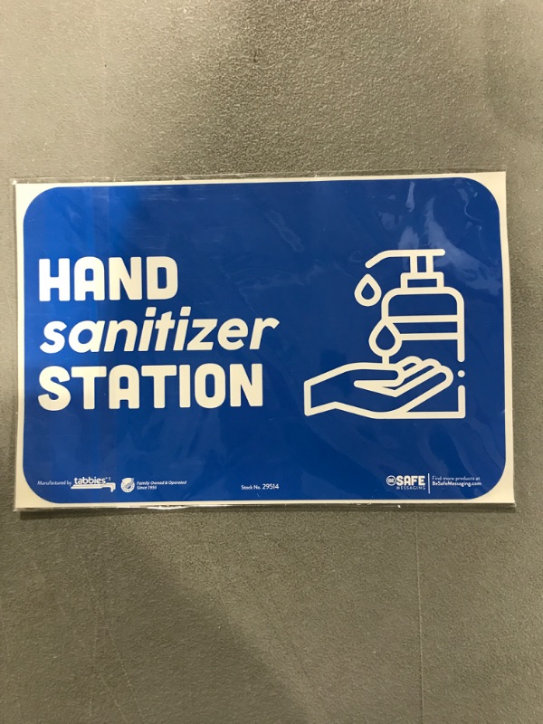 Photo 2 of BeSafe Messaging"Hand Sanitizer Station", 3-Pack 9"x6", Bright Bold Blue, Repositionable Educational Safety Signs, Perfect for Most Surfaces: Glass, Metal, Painted Surfaces, 29514 3-Pack Hand Sanitizer Station