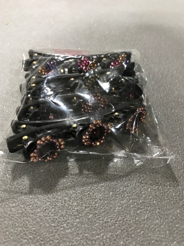 Photo 2 of 4PCS Sparkling Crystal Stone Braided Hair Clips, Four-Leaf Clover Chopped Hairpin Duckbill Clip with 3 Small Clips, Braided Hair Clip with Rhinestones for Women/Girls (A-4PCS)