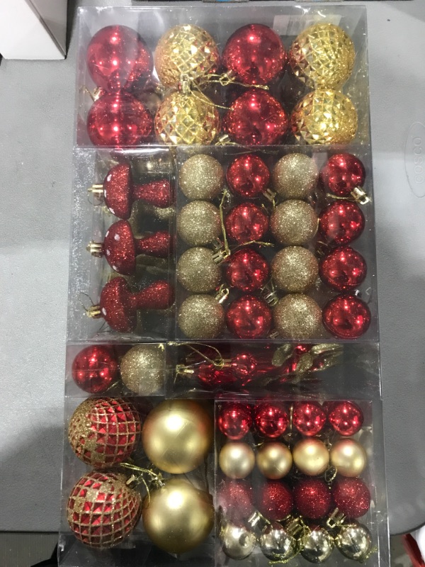 Photo 2 of 124 Pcs Christmas Ball Ornaments Set, Shatterproof Christmas Balls Decorations, Red Gold