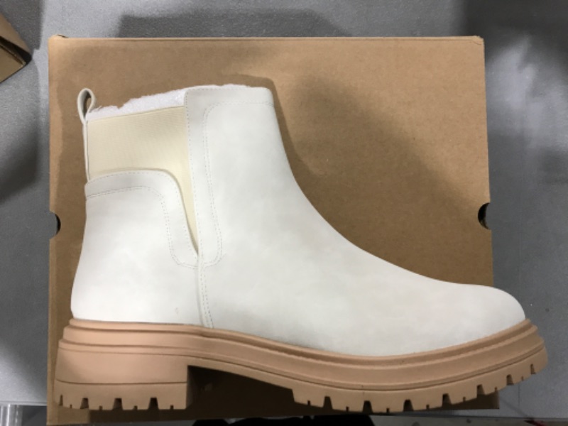 Photo 2 of [Size 9.5] Womens Platform Lug Sole Ankle Boots Chunky Block Heel Non-Slip Combat Comfortable Chelsea Booties Creamy-white 9.5