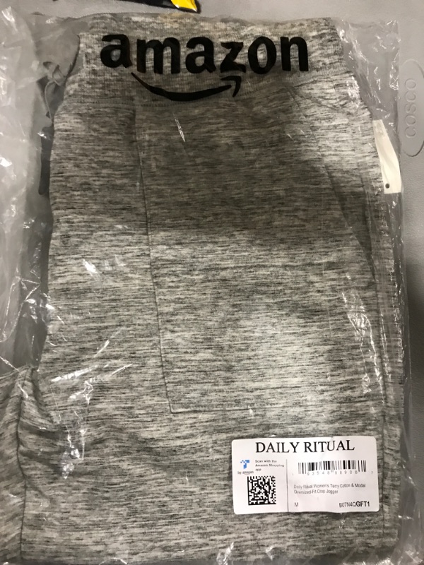 Photo 2 of [Size M] Daily Ritual Women's Terry Cotton and Modal Oversized-Fit Crop Jogger Regular Grey Heather, Space Dye Medium