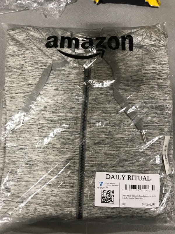 Photo 2 of [Size XXL] Daily Ritual Women's Terry Cotton and Modal Full-Zip Hooded Sweatshirt XX-Large Grey Heather, Space Dye