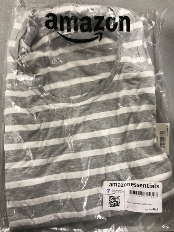 Photo 2 of [Size M] Amazon Essentials Women's Tank Maxi Dress Rayon Blend Grey Heather, French Stripe Medium