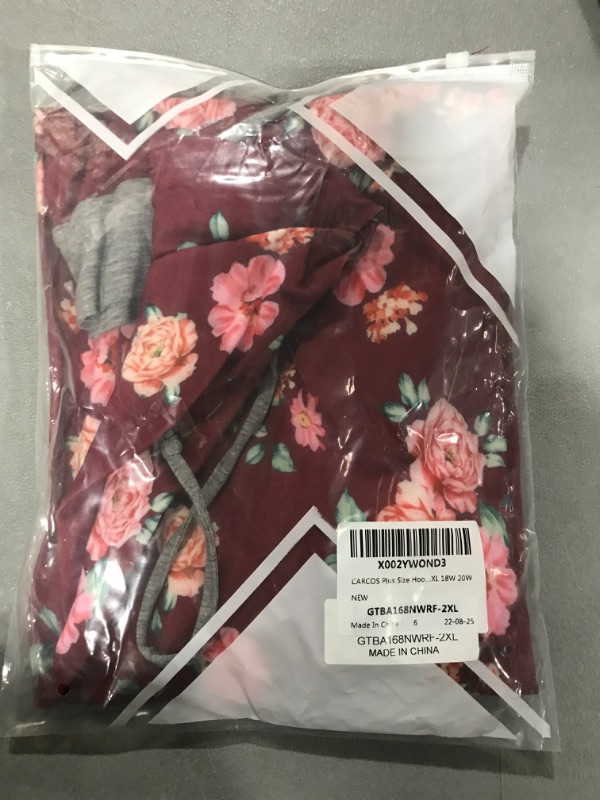 Photo 2 of [Size 2XL] CARCOS Hoodies for Women Long Sleeve Pullover Shirts Drawstring Tops-floral Wine Red Large