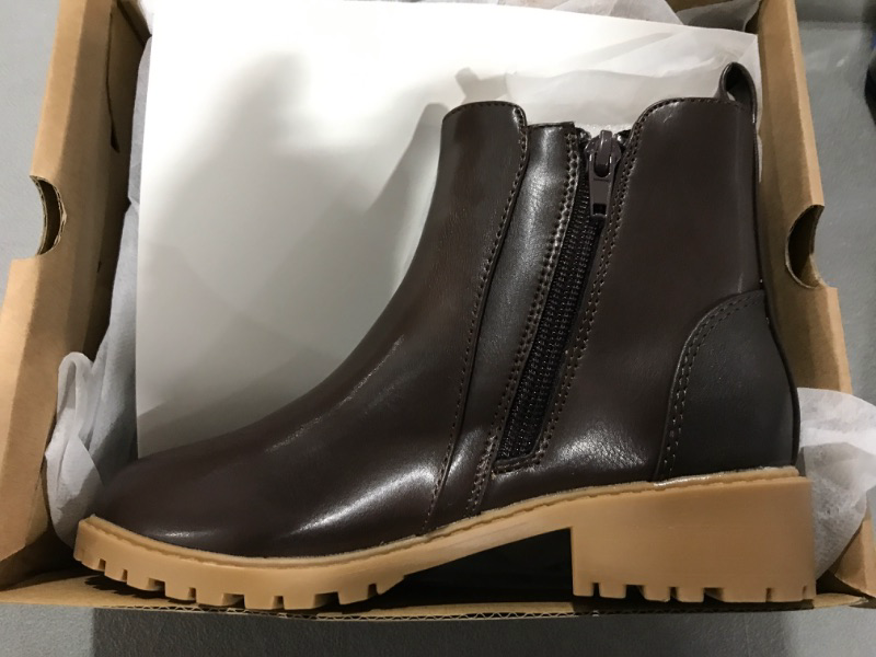 Photo 2 of [Size 13] Ermonn Girls Ankle Boots Non-Slip Lug Sole Side Zipper Fashion Chelsea Winter Booties- Chocolate