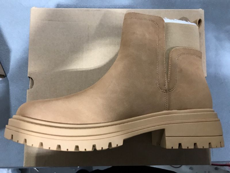 Photo 2 of [Size 6.5] Womens Platform Lug Sole Ankle Boots Chunky Block Heel Non-Slip Combat Comfortable Chelsea Booties- Light Brown