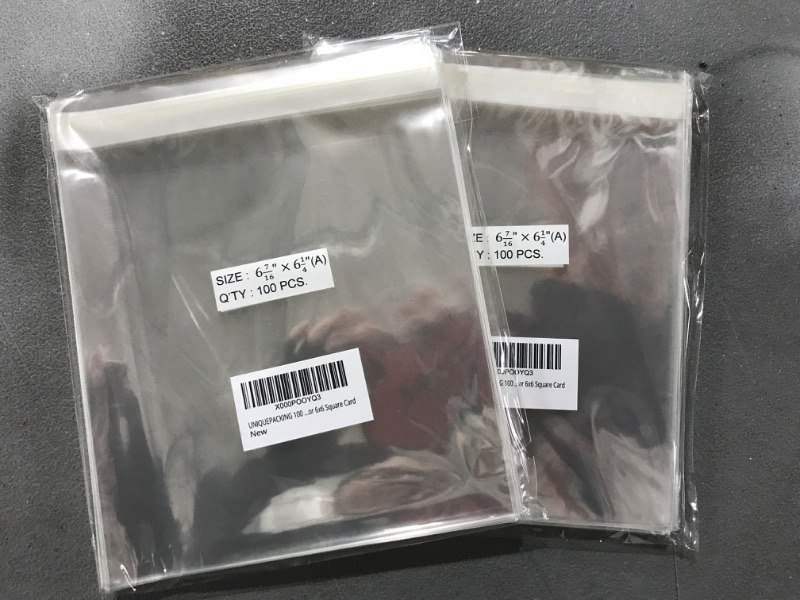 Photo 2 of [2 Packs] UNIQUEPACKING 100 Pcs 6 7/16 X 6 1/4 Clear Resealable Cello Cellophane Bags Good for 6x6 Square Card 