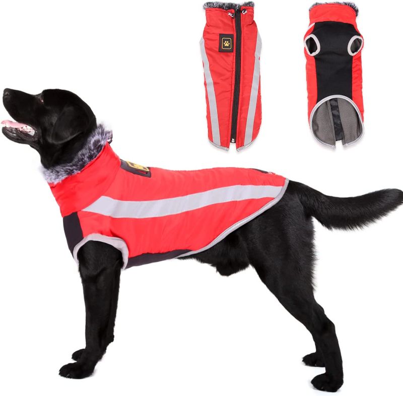 Photo 1 of [Size L] Winter Dog Coat Warm Waterproof Dog Jacket Vest Dog Cold Weather Coats, for Small Medium and Large Dogs Winter Coat Apparel(Red,L) 