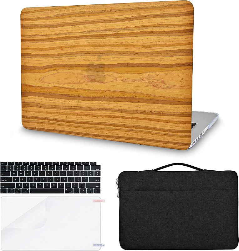 Photo 1 of KECC Compatible with MacBook Air 13 inch Case 2022 2021 2020 A2337 M1 A2179 + Touch ID Italian Leather Hard Shell + Keyboard Cover + Sleeve Bag + Screen Protector (Wood Leather 28)