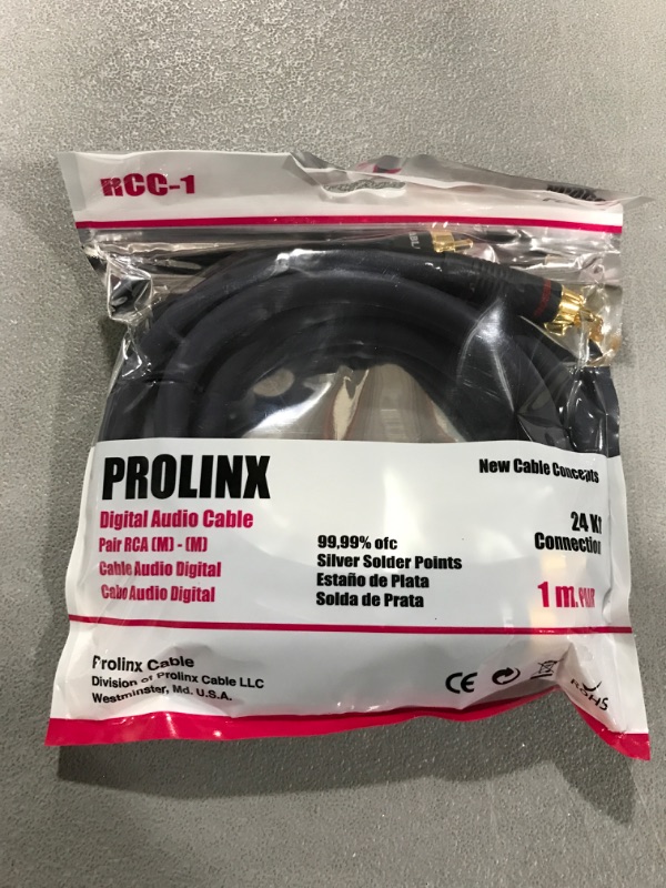 Photo 2 of Prolinx Puresonic Audiophile Series Pair of RCA Cables, Male to Male, Triple Shielding, 24kt (4 Micron) Gold Plating, 3 Ft. Pair RCC-1
