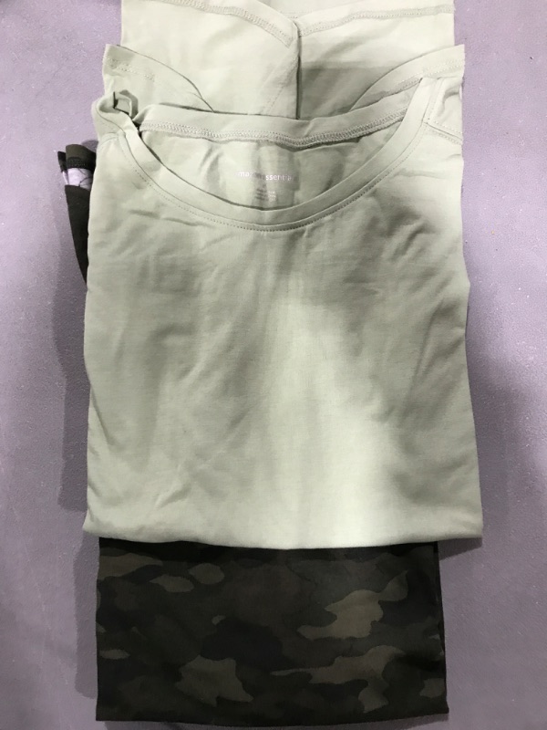 Photo 2 of [Size M] Amazon Essentials Women's Studio Relaxed-Fit Lightweight Crewneck T-Shirt ,Multipacks 2 Light Green/Olive, Camo Print Medium