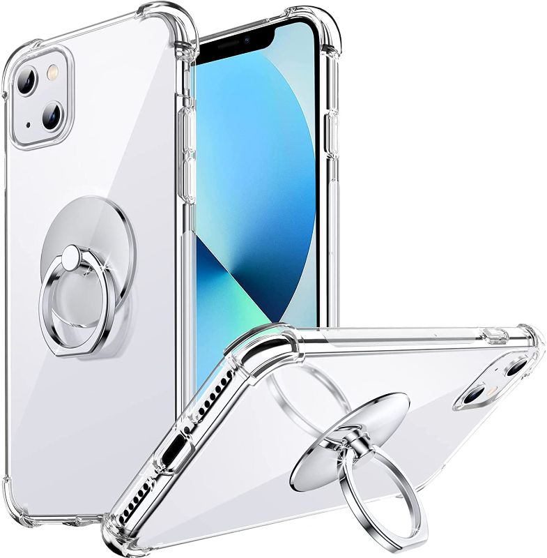 Photo 1 of iPhone 13 Case with Ring Stand, Shockproof Protective Back Soft TPU Slim Transparent Cover-Clear