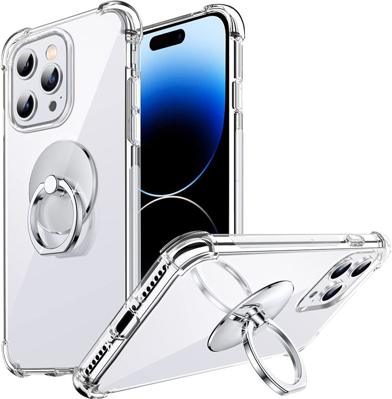 Photo 1 of iPhone 14 Pro Case with Ring Stand, Shockproof Protective Back Soft TPU Slim Transparent Cover -Clear 