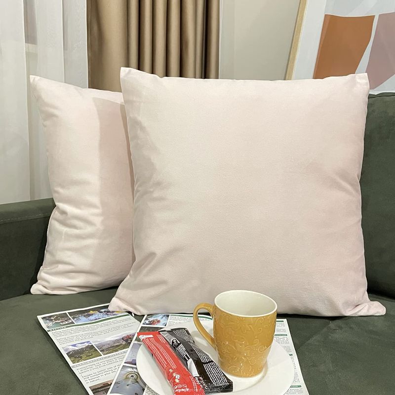 Photo 1 of 20x20 Velvet Pillow Covers Set of 2 Light Pink Decorative Square Throw Pillowcases