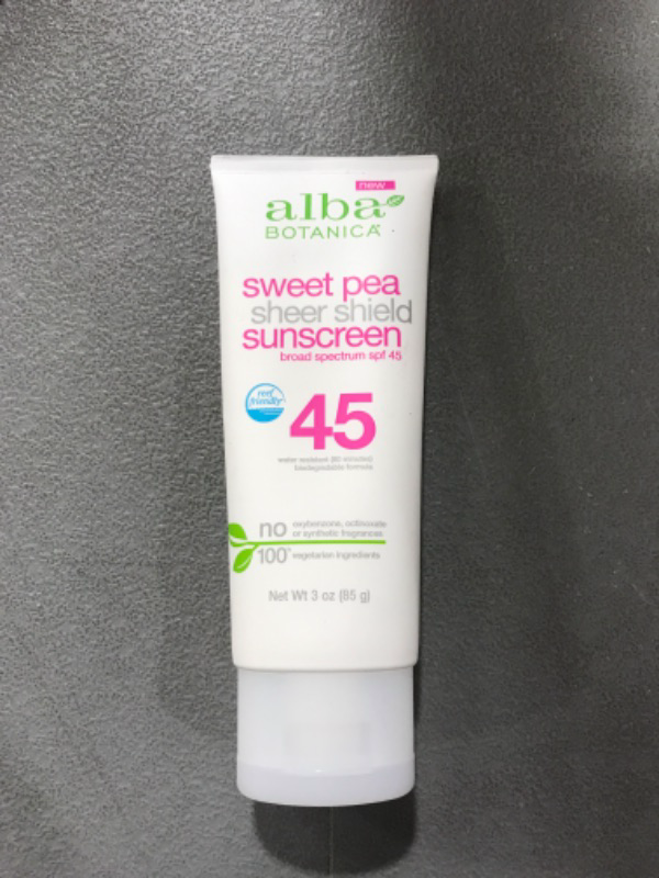 Photo 2 of Alba Botanica Sheer Shield Sunscreen Lotion, SPF 45, Sweet Pea, 3 Oz 3 Ounce (Pack of 1) Sweet Pea (SPF 45)