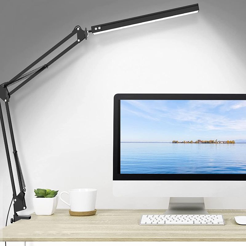 Photo 1 of LED Desk Lamp with Clamp, Adjustable Swing Arm Desk Lamp, Desk Light Eye-Care Table Light, 3 Color Modes, 10-Level Dimmable Light for Study, Reading, Home, Office, Dorms, Workshops, Studios
