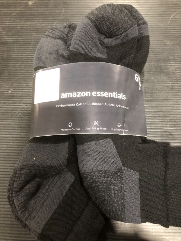 Photo 1 of Amazon Essentials Men's Performance Cotton Cushioned Athletic Ankle Socks, Pack of 6
