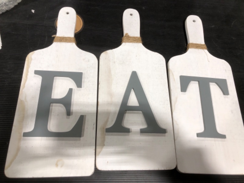 Photo 2 of Barnyard Designs Cutting Board Eat Sign, Rustic Hanging Wall Decor, Primitive Country Farmhouse Home and Kitchen Decor, White/Black, Set of 3 - 6" x 15" Boards
