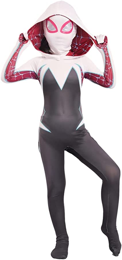 Photo 1 of ZiXianGo Spider Kids Gwen Stacy Girl Costume for Girls Ghost Superhero Suit Halloween Cosplay Jumpsuit--SIZE LARGE---NO MASK