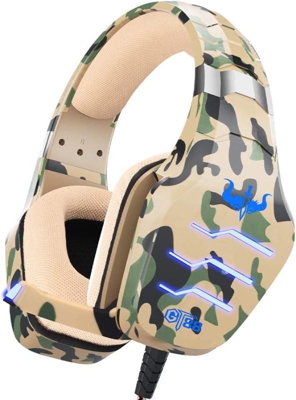 Photo 1 of OVLENG Camouflage Gaming Headset with Microphone,PS4 Headset with Noise Canceling Mic & LED Light,Stereo Surround Gaming Headphones for PS4/PC/Nintendo Switch/Xbox One