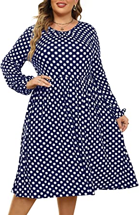 Photo 1 of Celkuser Womens Fall Plus Size Long Sleeve Loose Swing Casual Midi Dress with Pocket
20