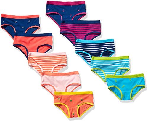Photo 1 of Amazon Essentials Girls' Hipster Underwear, Pack of 10, Navy, Fruit/Stripe, Large