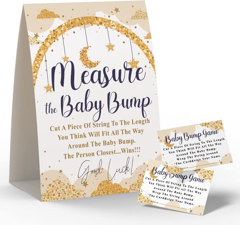 Photo 1 of Baby Shower Games - Measure Mommy's Belly Game, How Big is Mommy's Belly, Mommys Belly Size Game, Includes a 5x7 Standing Sign and 50 2x3.5 Advice Cards(niu-k01)