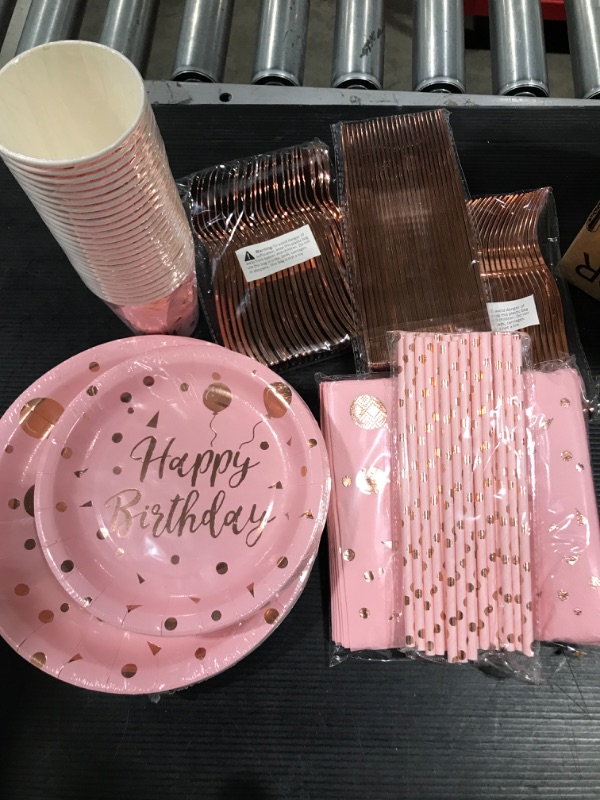 Photo 1 of 200 pcs rose gold party plates and utensils