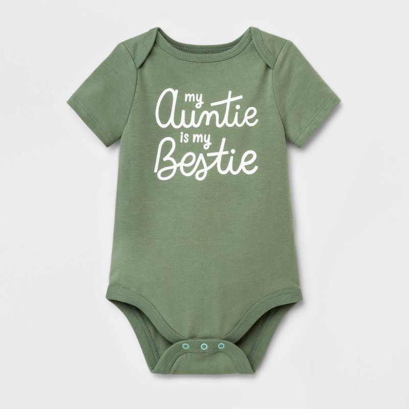 Photo 1 of Baby 'Auntie Bestie' Short Sleeve Bodysuit - Cat & Jack™ Sage Green- 6 Pack- Size 12m