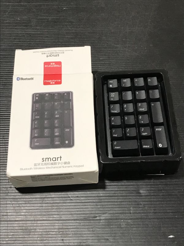 Photo 2 of Mechanical Numeric Keypad Wireless Bluetooth Keypad Cherry MX Brown Switch 21 Keys Mini Numpad Portable Keypad Extended Layout Magicforce by Qisan for for Financial Cashier Securities-Black