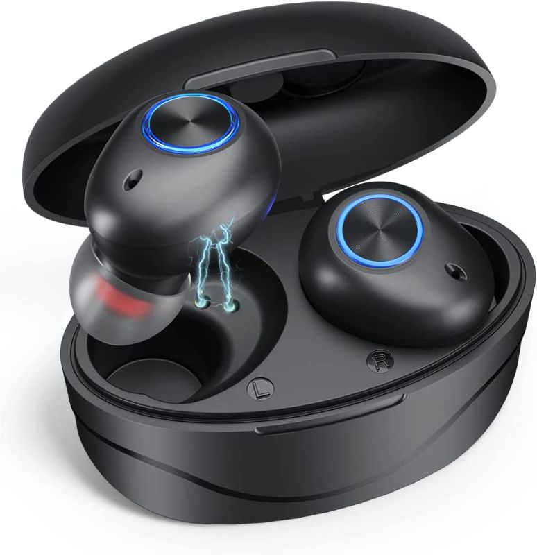 Photo 1 of EGQINR True Wireless Earbuds Bluetooth, 5.0 Bluetooth Headphones Sport Earphones with Wireless Charging Case IPX7 Waterproof for iPhone Android, Ergonomic Bass Stereo Earphones 